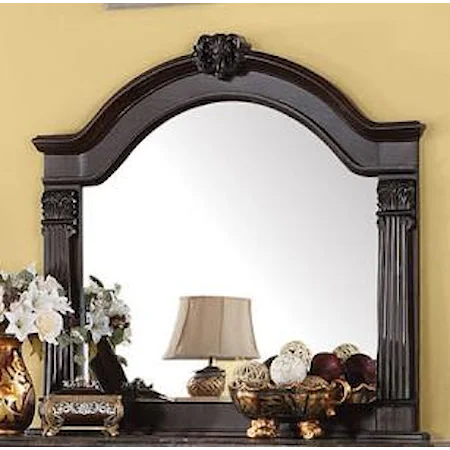 Mirror with Wood Frame and Decorative Carvings